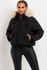 fur hood puffer padded jacket for womens styledup