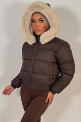 faux fur hood padded puffer winter jacket for womens styledup uk 