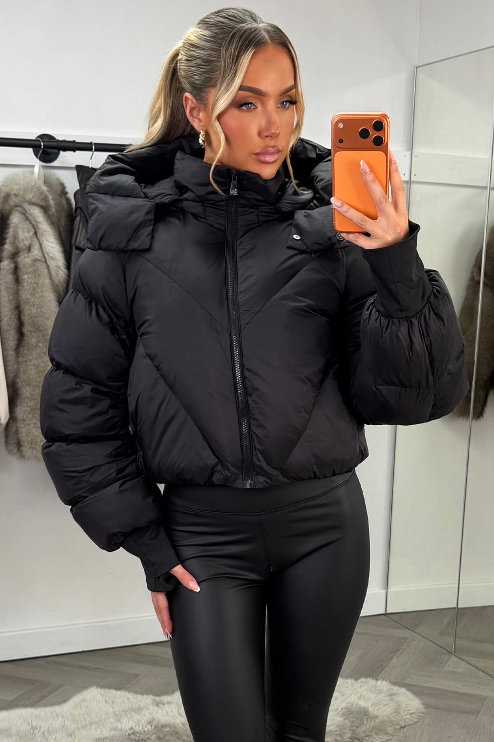 black puffer jacket with hood styledup uk