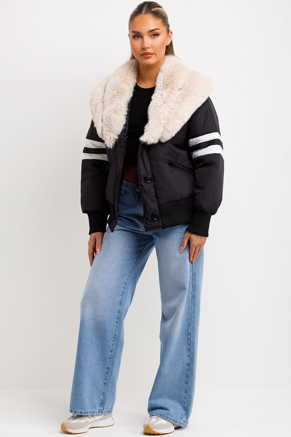 faux fur collar aviator jacket womens