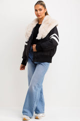 faux fur collar aviator jacket womens outerwear