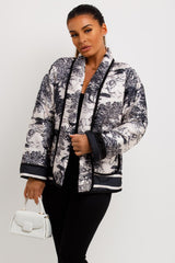 satin quilted fleur toile print blazer womens