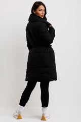 womens black duvet coat with belt