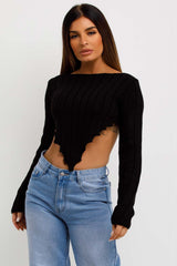 womens crop knitted jumper with dip hem