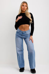 crop knitted jumper with long sleeves womens