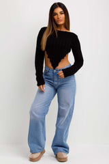womens knitted cropped jumper with dip hem