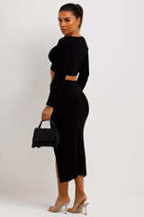 knitted maxi skirt and long sleeve crop jumper co ord set