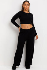 wide leg trousers and long sleeve crop top co ord loungewear set casual outfit womens zara co ord