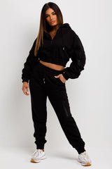 womens black ruched tiktok tracksuit co ord set