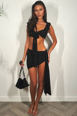 ruched ruffle shoulder bikini top and skirt two piece set summer holiday festival outfit