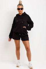 short tracksuit gathered sleeve hoodie and shorts lounge set