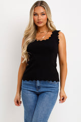 womens scalloped neck knitted top 