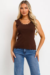 womens scalloped neck knitted top 