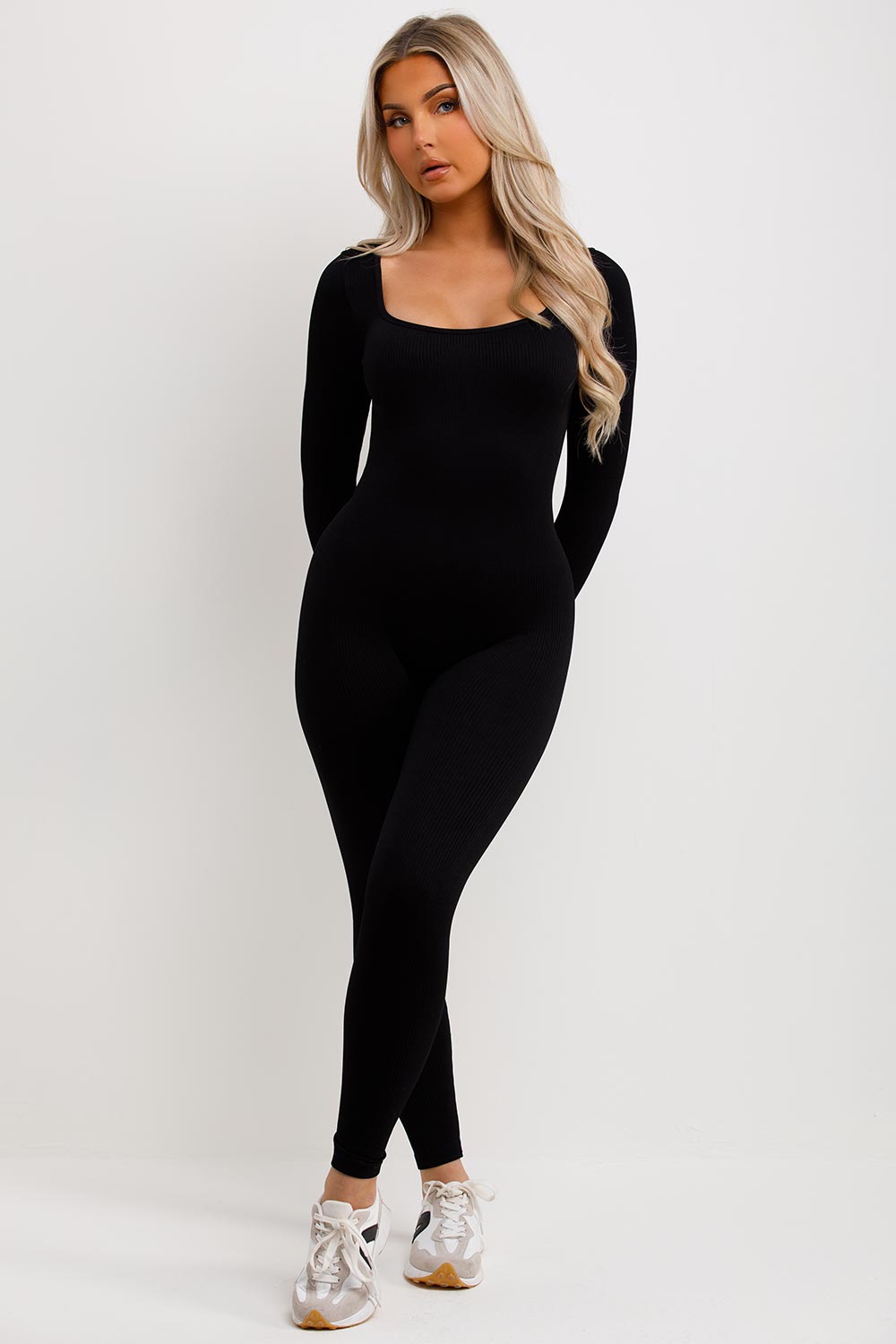 Women's Contour Rib Scrunch Bum Long Sleeve Jumpsuit Black – Styledup.co.uk Women's Contour Rib Scrunch Bum Long Sleeve Jumpsuit Black – Styledup.co.uk
