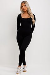 womens long sleeve rib jumpsuit contour rib