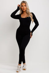 womens rib jumpsuit long sleeve contour rib