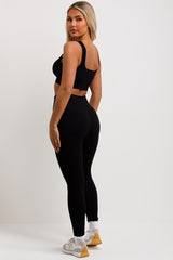 womens black high waist leggings and crop top co ord set