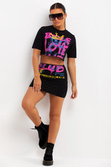 self love club neon print crop t shirt and mini bodycon skirt co ord