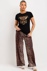 diamante amour tiger t shirt black womens casual top with bling