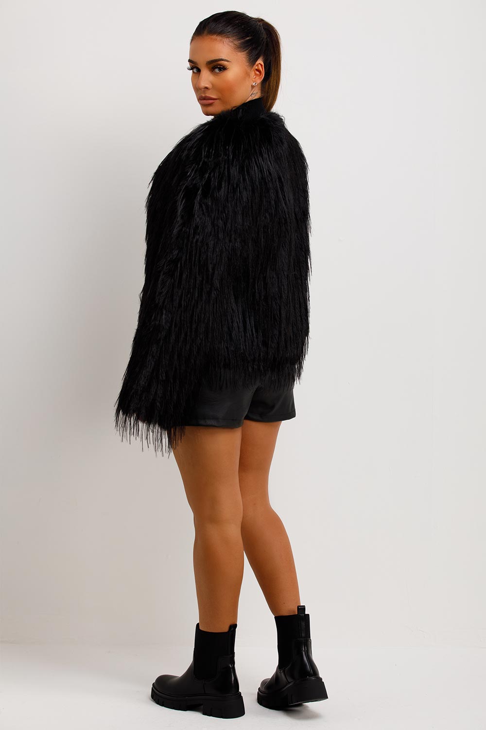 shaggy fur jacket black