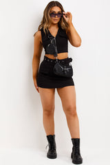 crop top and belted cargo skort co ord set rave festival outfit