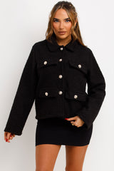 womens boucle jacket with gold buttons