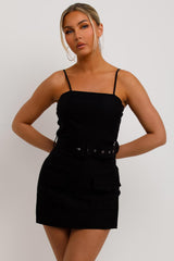 womens black cargo playsuit with belt