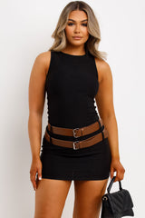 fitted dress with double belt sleeveless zara womens