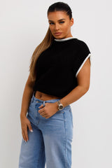 crop knitted jumper with contrast edges sleeveless