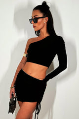 womens ruched mini skirt and crop top co ord set  festival outfit