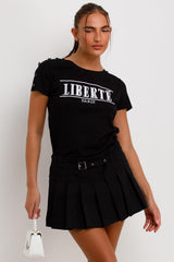 womens black t shirt with liberte paris embroidery