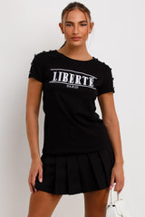 womens black t shirt with liberte paris embroidery uk