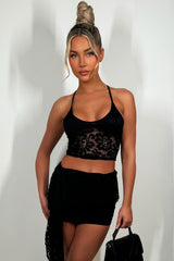 black lace mini skirt and crop top co ord set festival outfit styledup