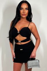 cut out crop top and mini skirt co ord set black outfit