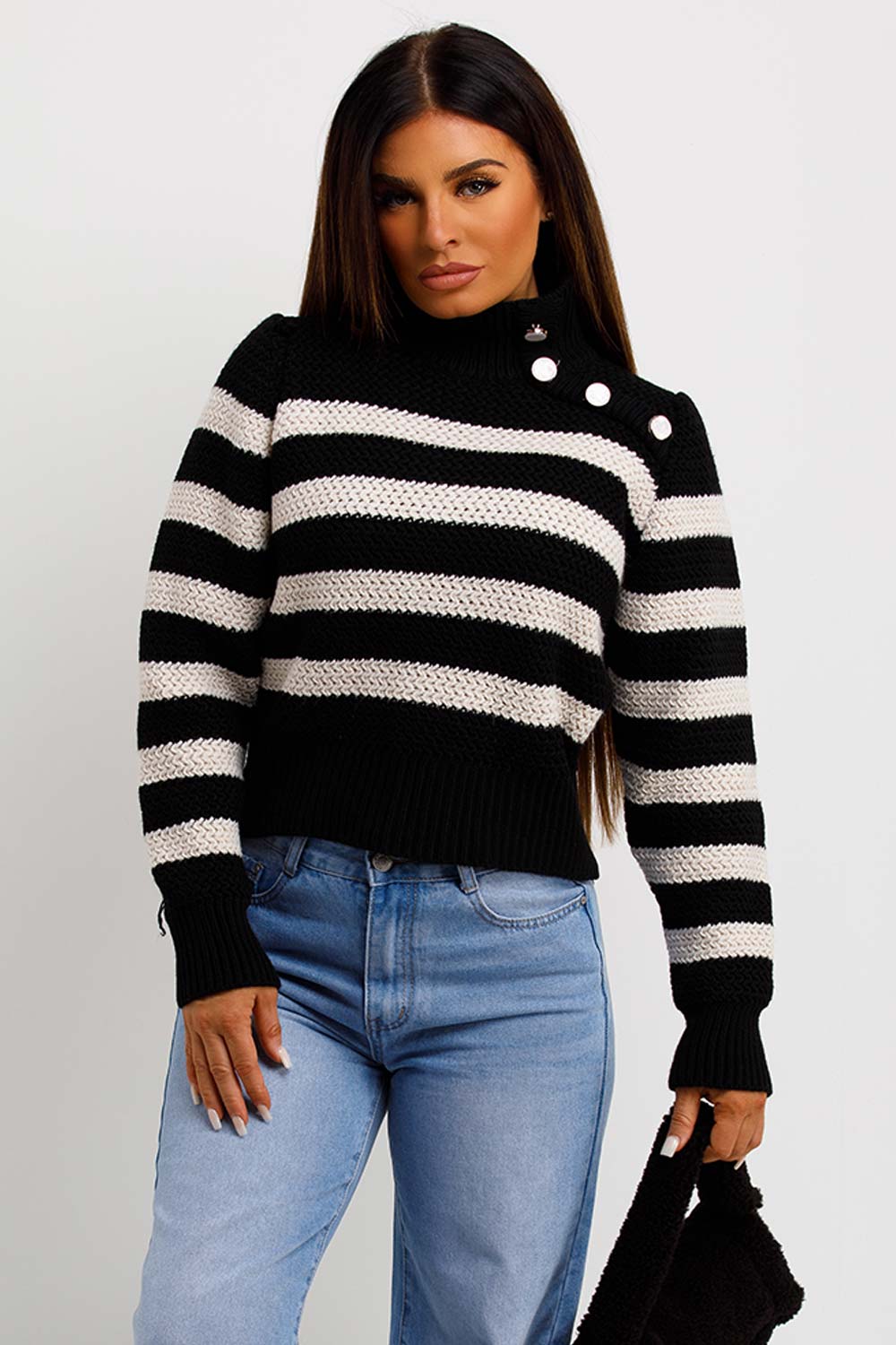 womens turtleneck striped knitted dressy jumper going out outfit