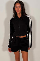 womens tracksuit shorts set long sleeve crop zip through sweatshirt and elasticated waist shorts summer holiday airport outfit styledup uk