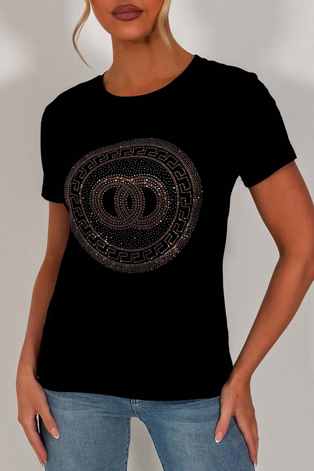 rhinestone diamante embellishment t shirt for womens uk sale