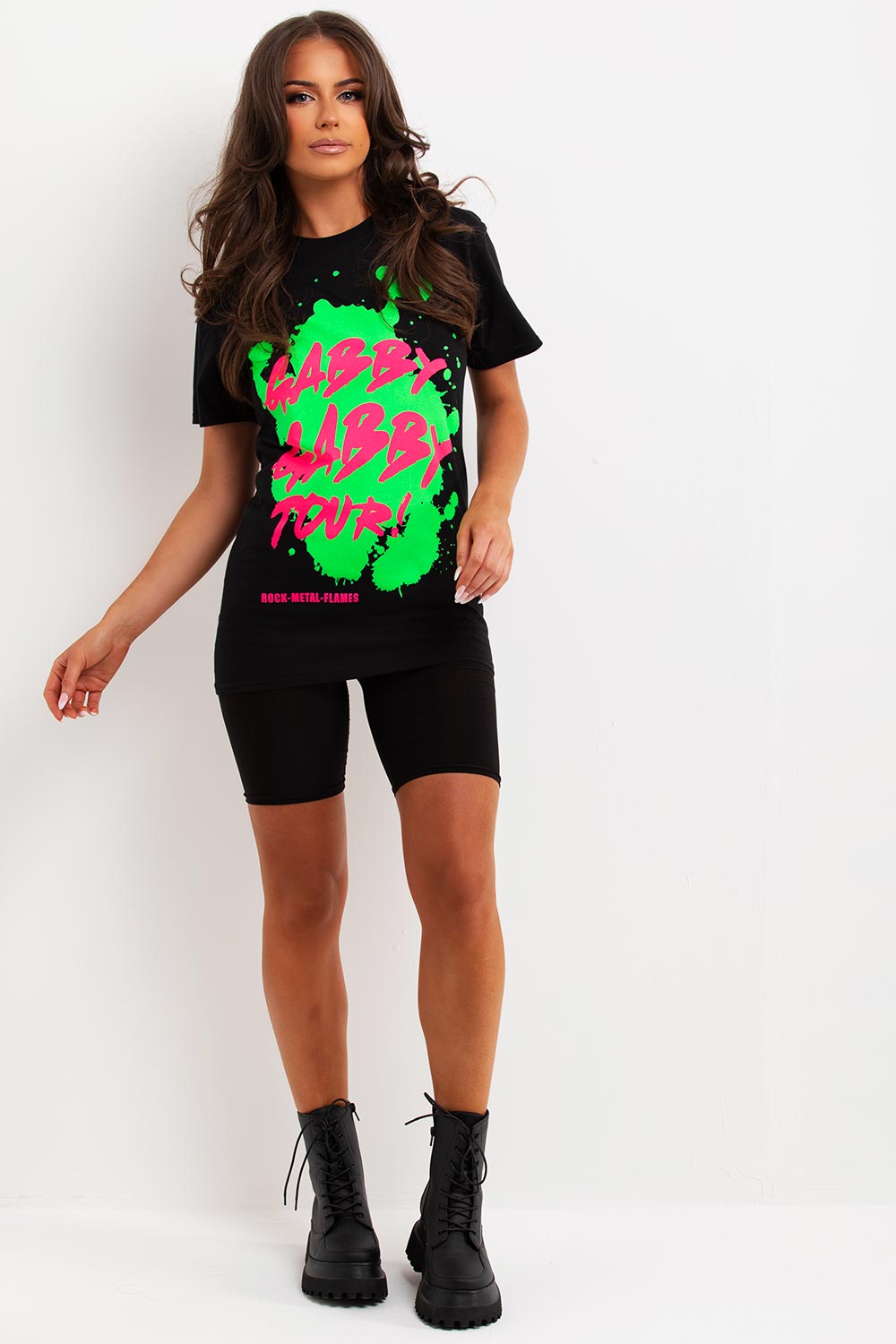 womens black t shirt with neon graphics
