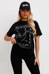 womens black t shirt with la mode graphic