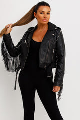 faux leather biker jacket black