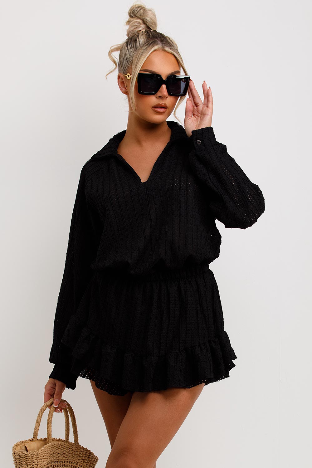 womens black top and shorts set summer holiday outfit