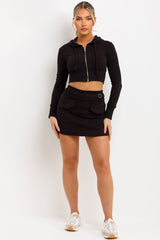 cargo skirt crop hoodie and bandeau top three piece matching set festival summer holiday outfit