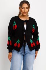 black tie knot front cherry knitted cardigan womens styledup 