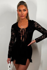 womens black lace dress with tie front festival outfit summer holiday clothes