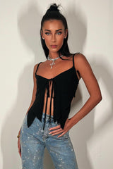 black tie up bralette top going out festival outfit