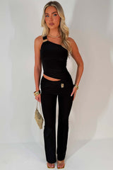 ruched front asymmetric top and trousers co ord set summer holiday occasion outfit styledup uk