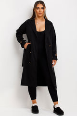 womens long trench coat with waist belt for sale 