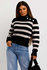 womens knitted striped jumper with roll neck sale