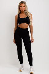 womens black leggings and crop top set two piece gym outfit