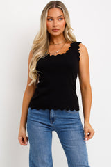 knitted vest top for womens with scalloped neck 